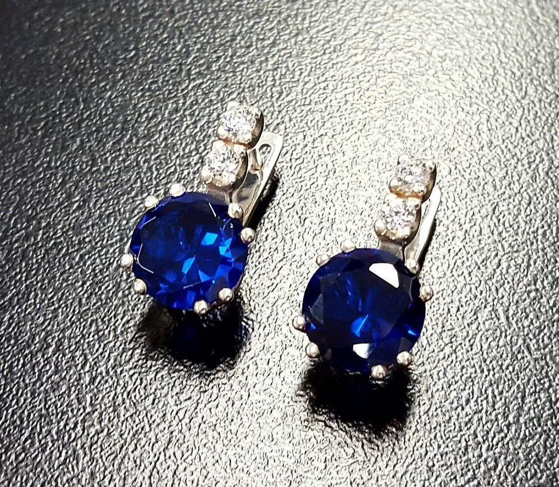 Drop Sapphire Earrings - Classic Blue Earrings - Vintage Drop Earrings