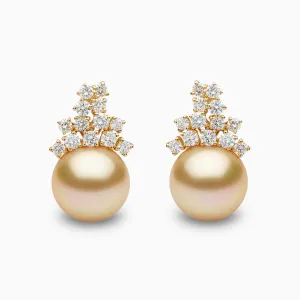 Duchess 18K Gold Golden Pearl and Diamond Cluster Earrings