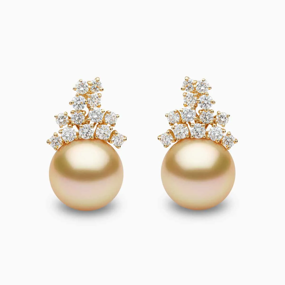 Duchess 18K Gold Golden Pearl and Diamond Cluster Earrings