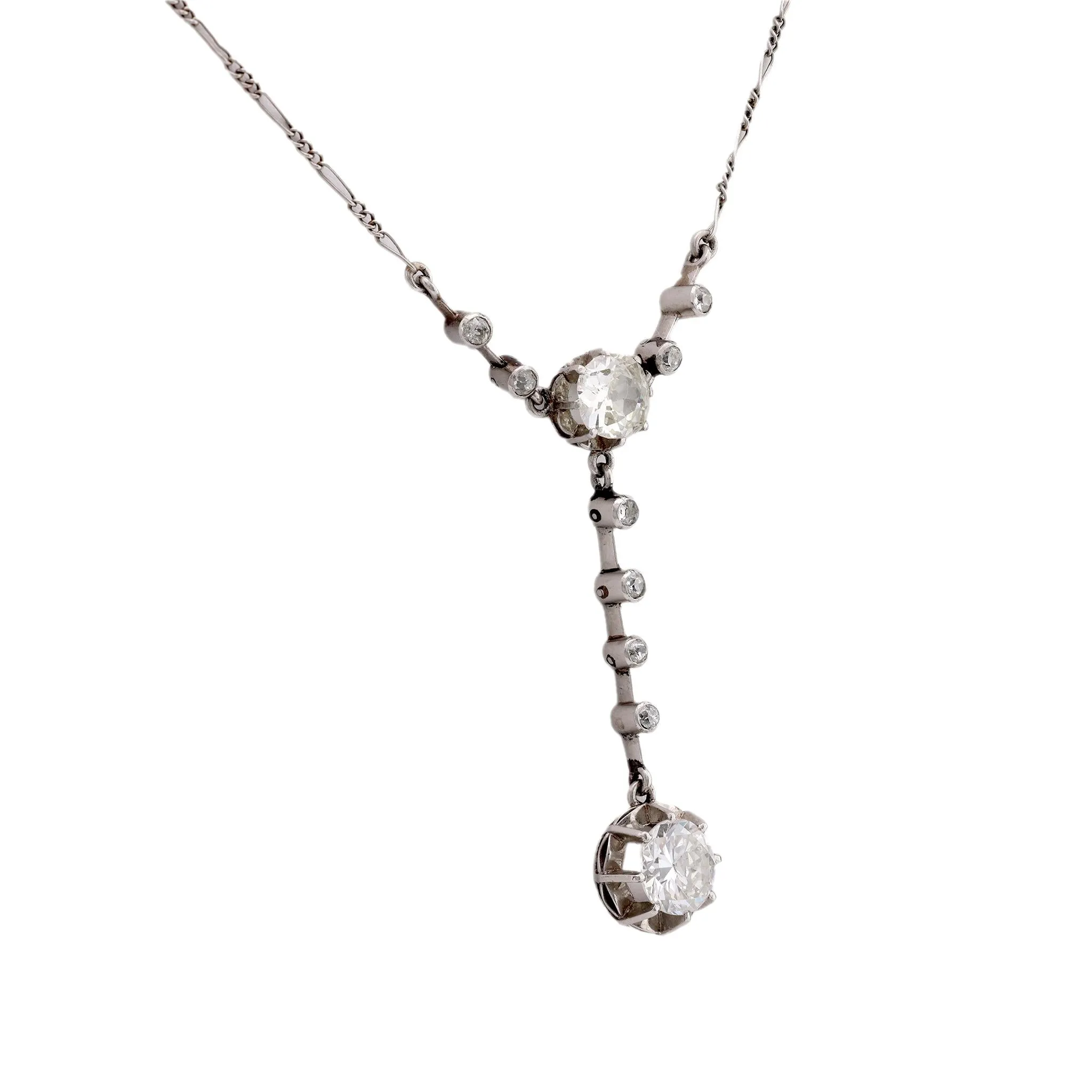 Edwardian 2.75 Carat Total Diamond Weight Platinum Lariat Necklace