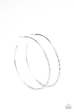 Embellished Edge Silver Hoop Earrings - Paparazzi Accessories