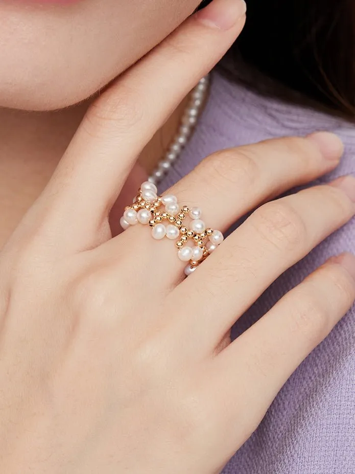 Embellished Series Soft Chain Lace Pearl Ring