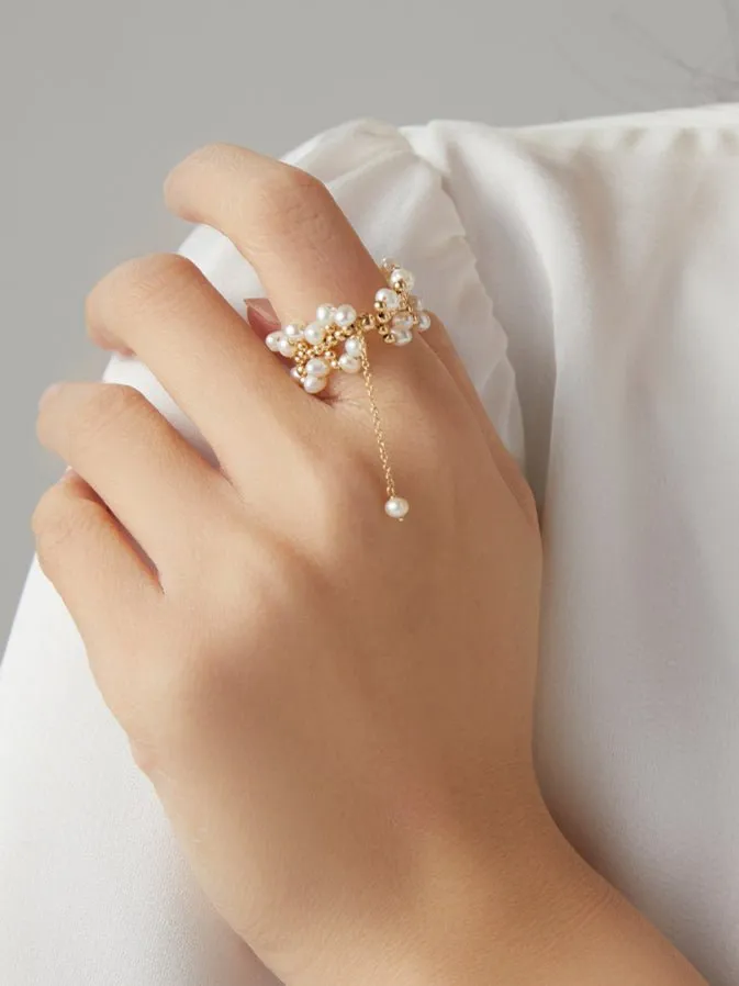 Embellished Series Soft Chain Lace Pearl Ring