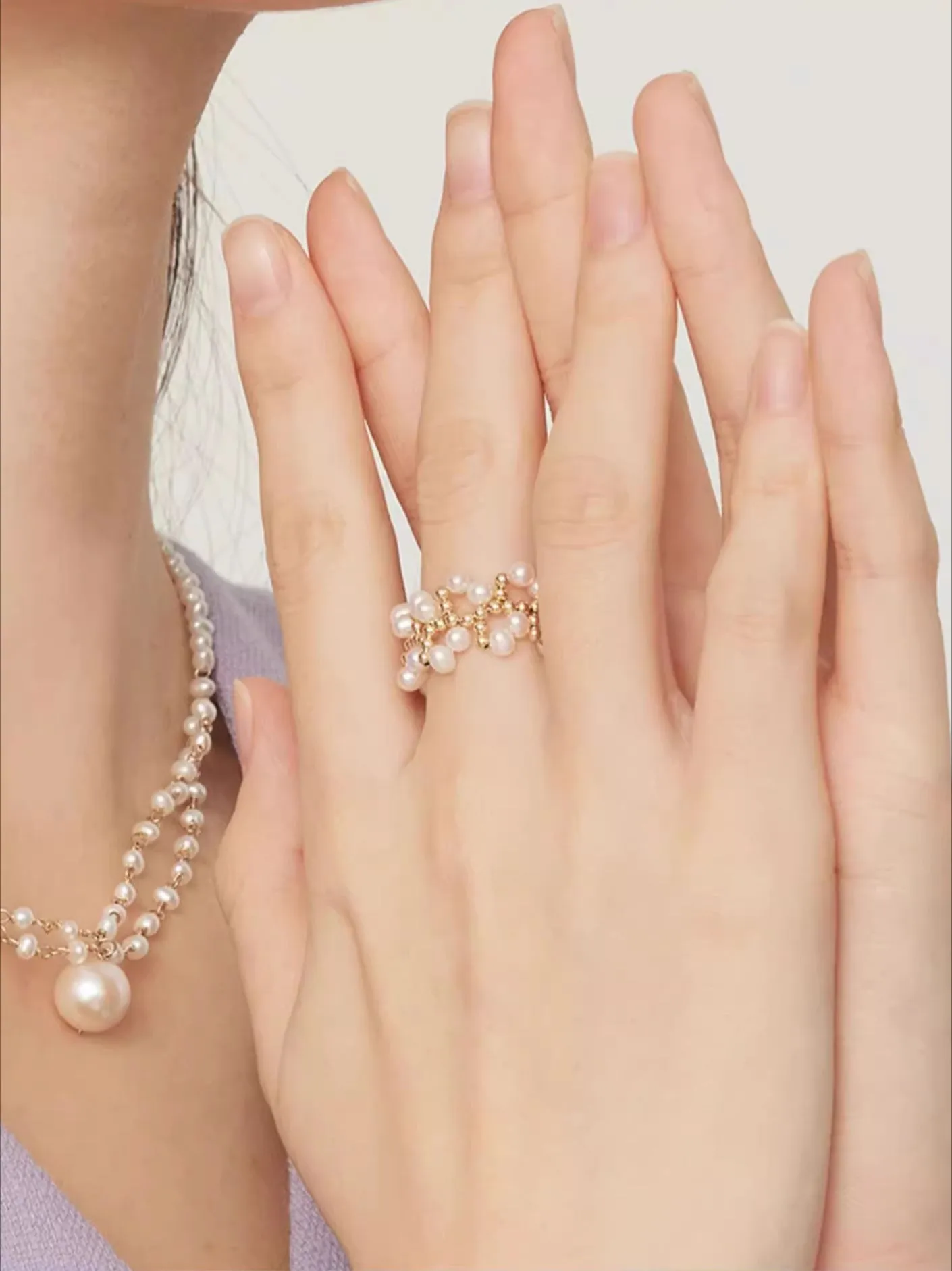 Embellished Series Soft Chain Lace Pearl Ring