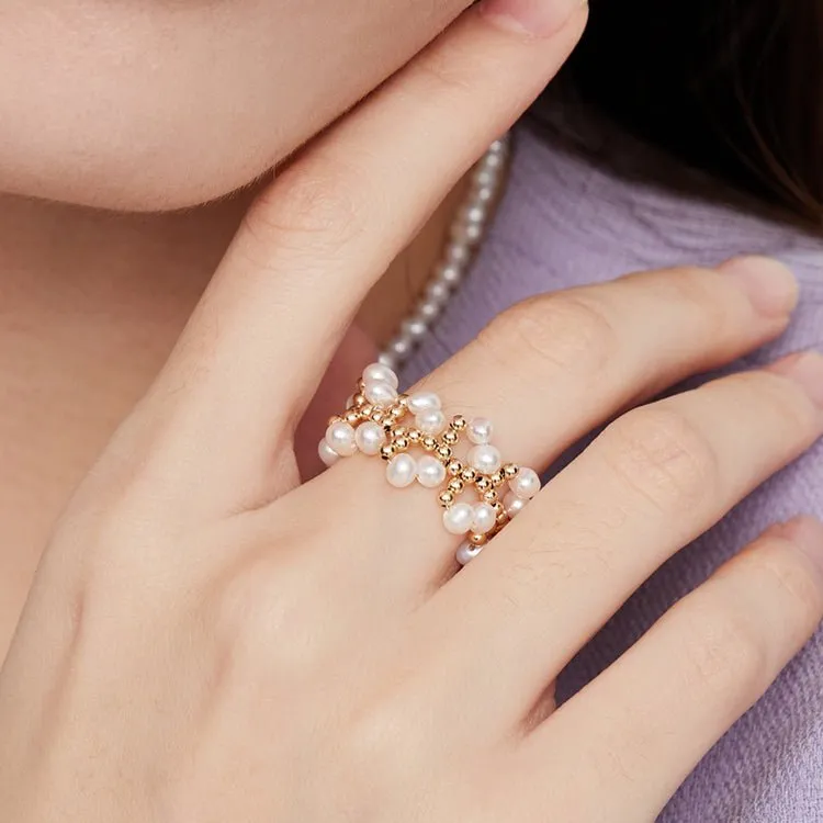 Embellished Series Soft Chain Lace Pearl Ring