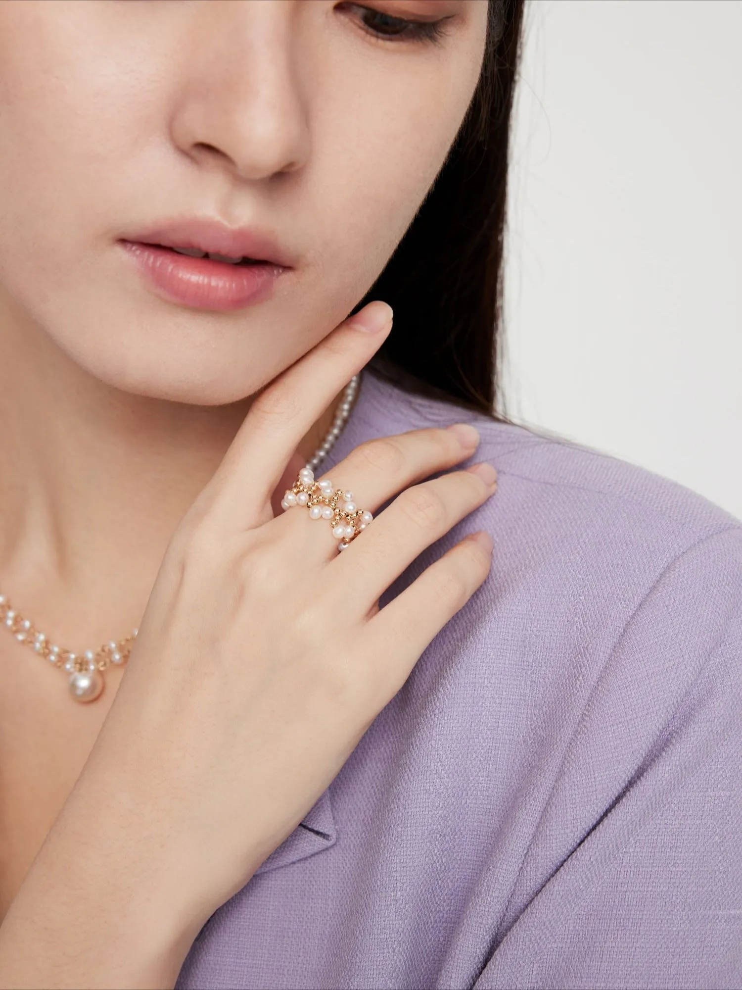 Embellished Series Soft Chain Lace Pearl Ring