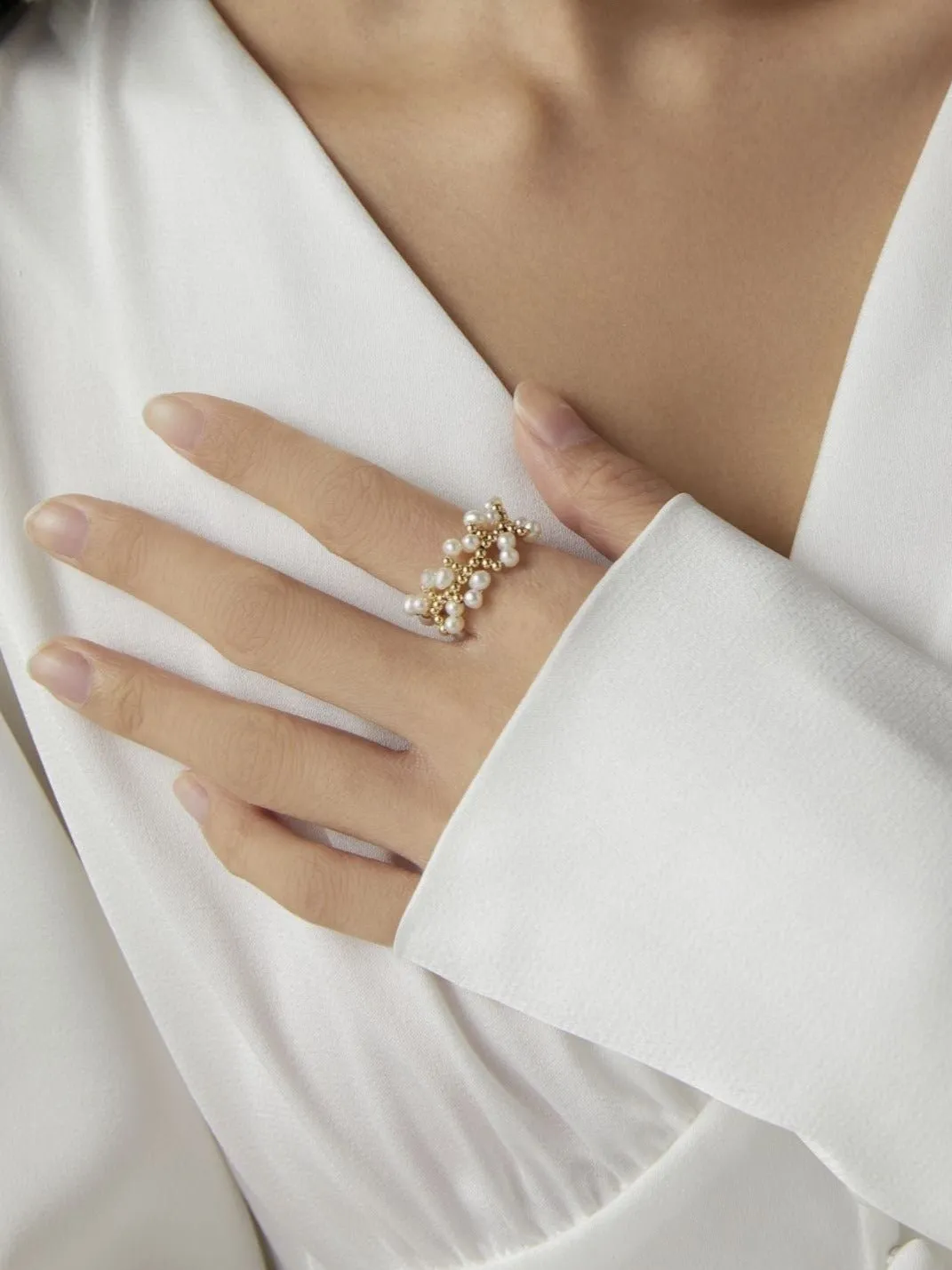 Embellished Series Soft Chain Lace Pearl Ring