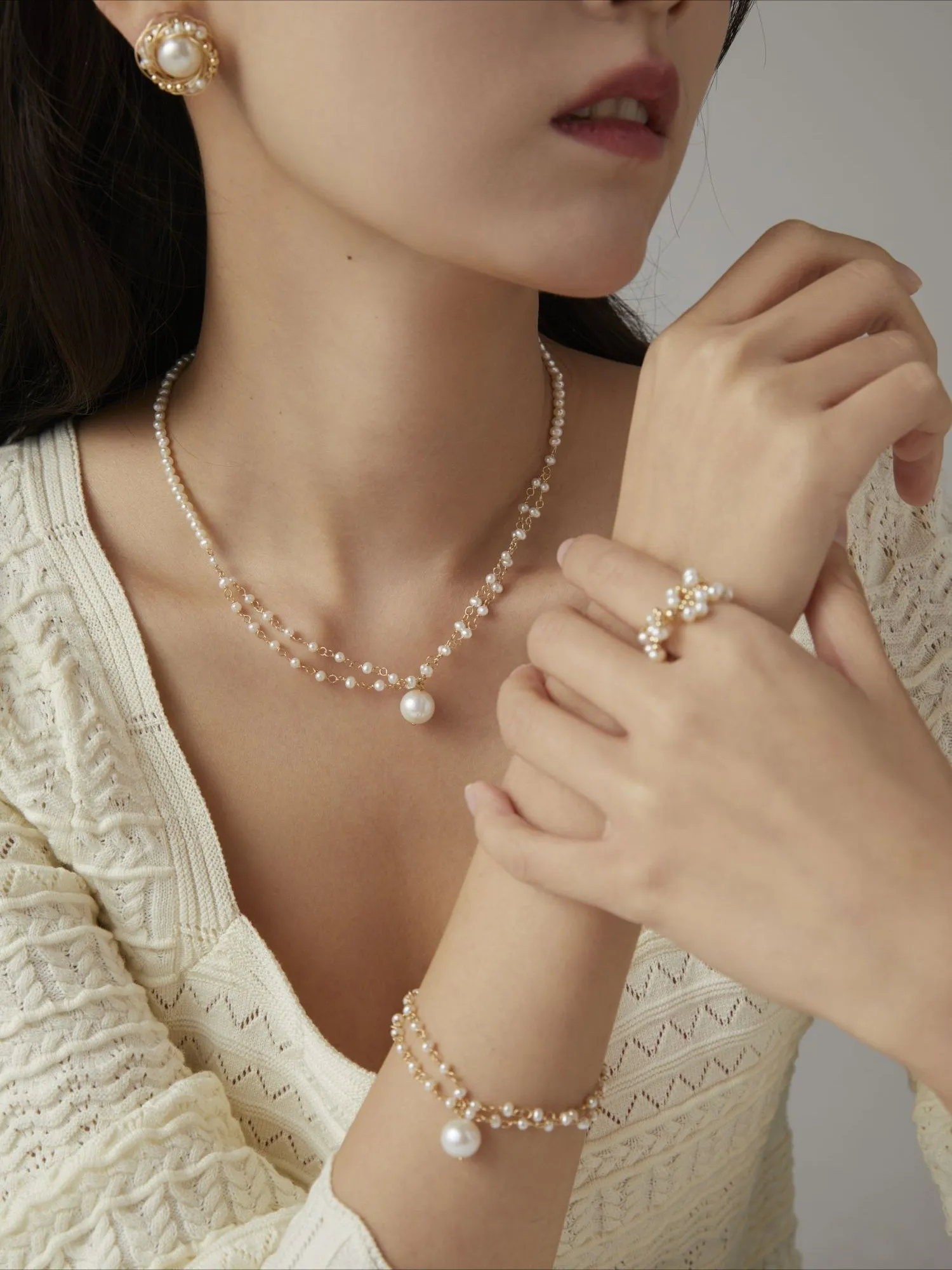 Embellished Series Soft Chain Lace Pearl Ring