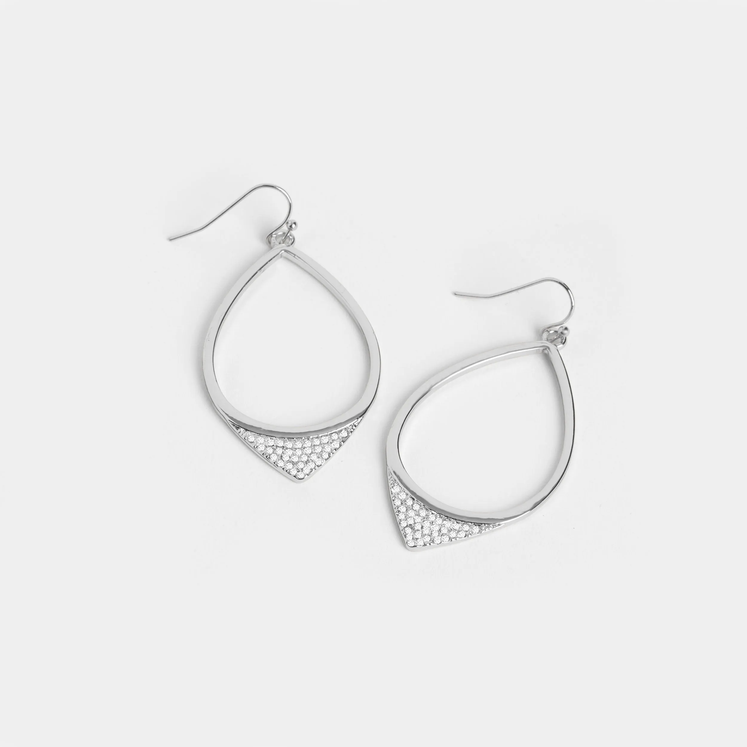 Embellished Teardrop Dangles - Silver