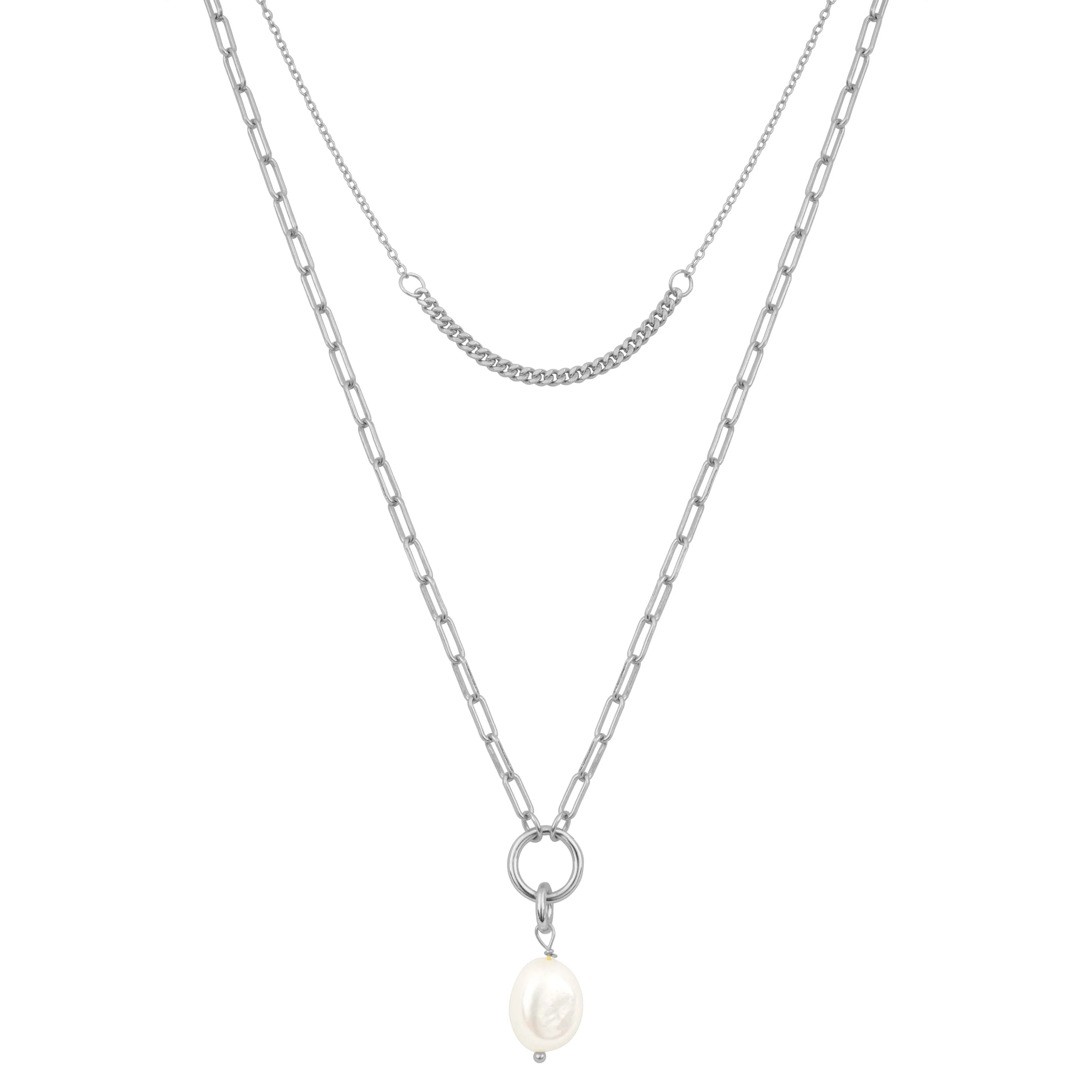 EMILY PEARL LAYER NECKLACE SILVER