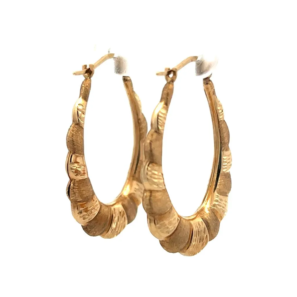 Estate 10K Yellow Gold Scalloped Hoop Earrings