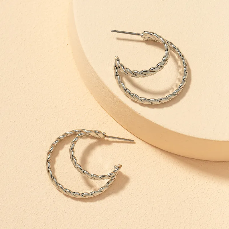 European and American Double-Layer C-Shaped Metal Earrings - Vienna Verve Collection