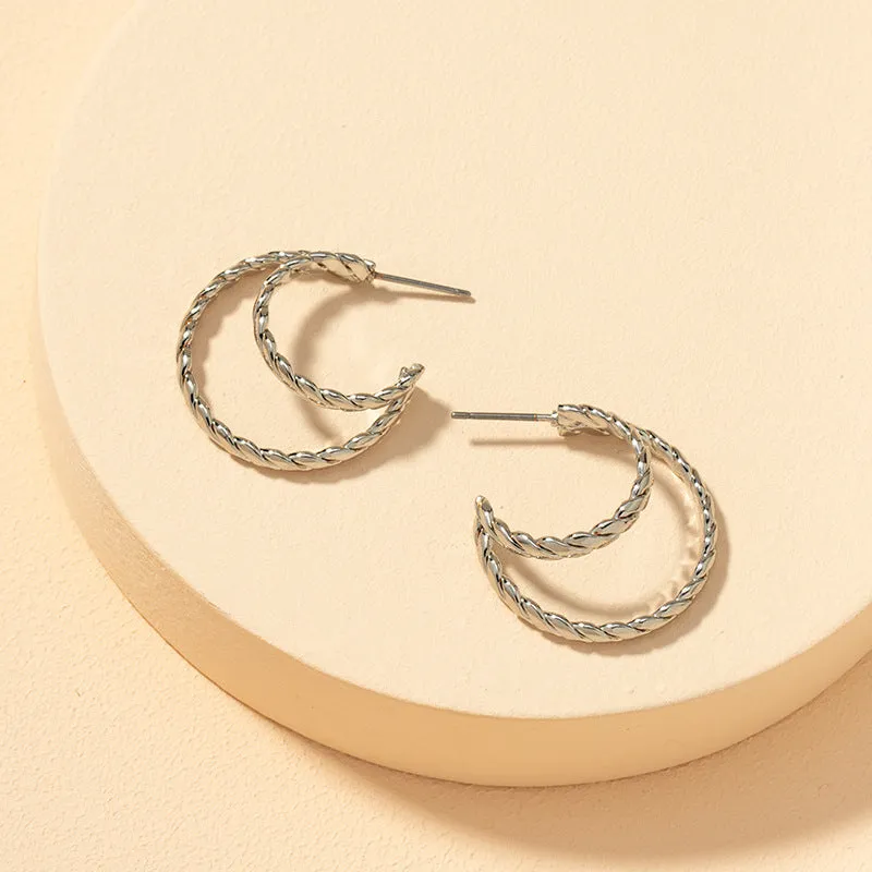 European and American Double-Layer C-Shaped Metal Earrings - Vienna Verve Collection