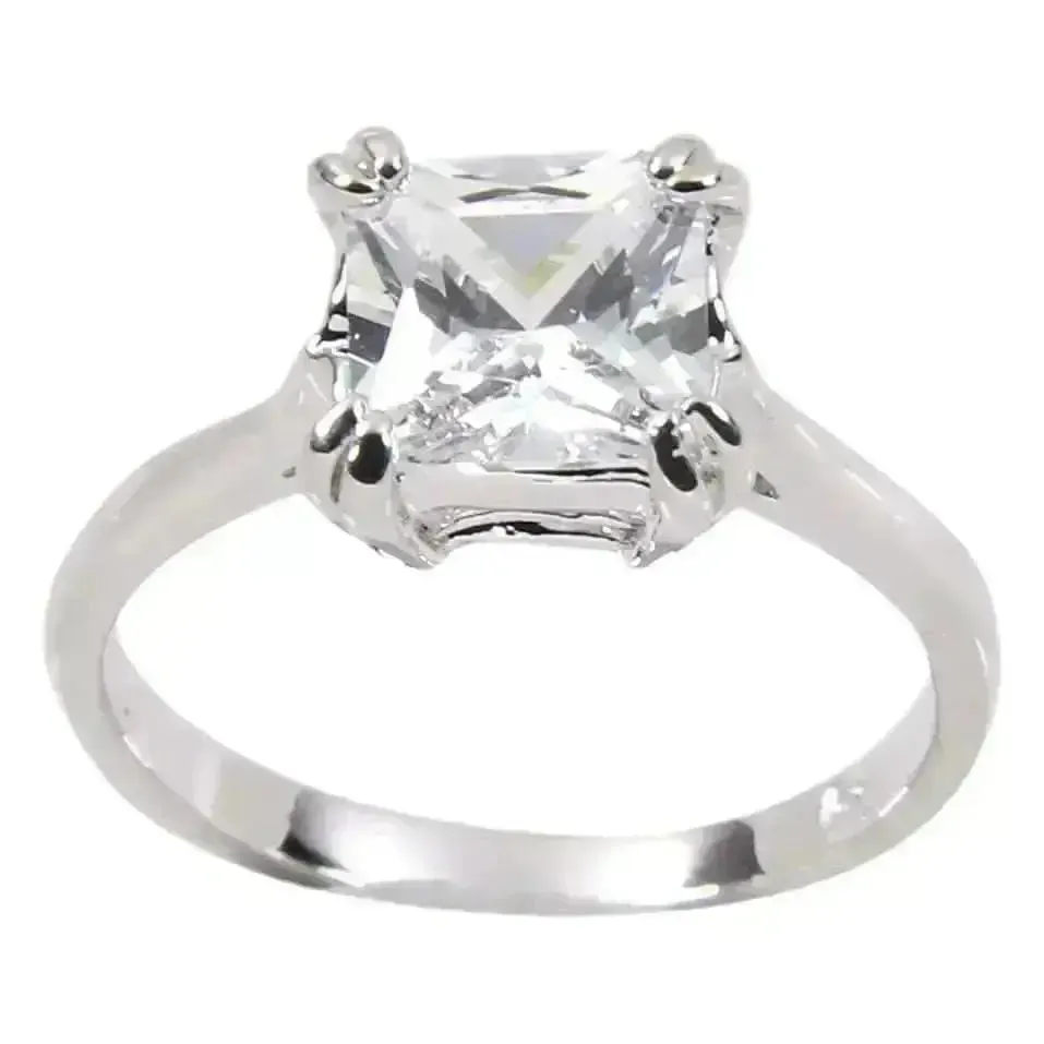 Exquisite 1.08 Carat Princess Cut Sterling Silver Engagement Ring