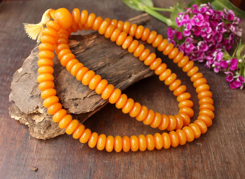 Faux Amber Flat Beads Prayer Japa Mala