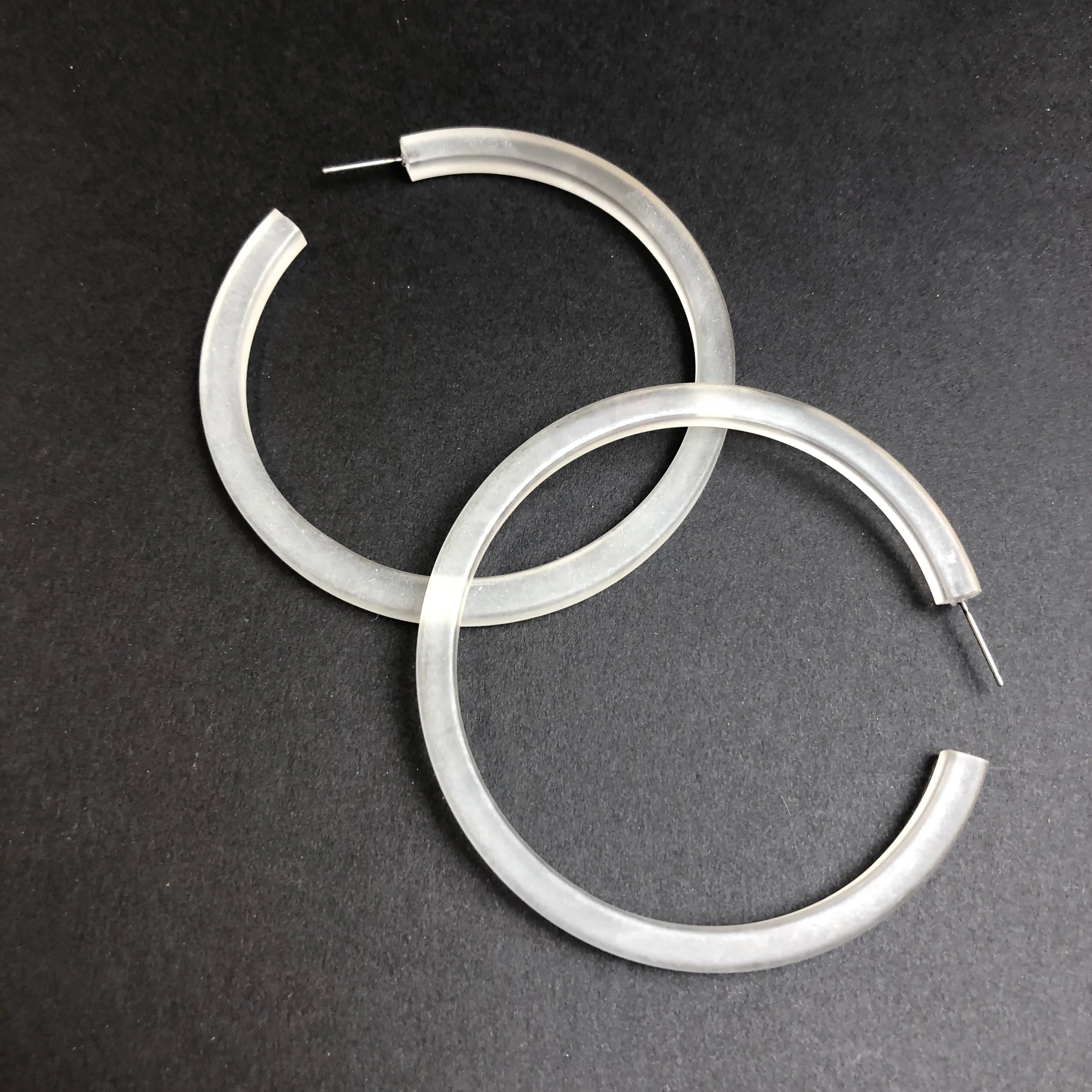 Frosted Clear Bangle Hoop Earrings 3 Inch