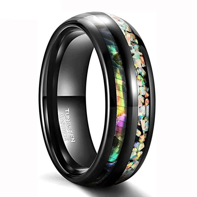 Galaxy Opal & Abalone Shell Men's Tungsten Wedding Band