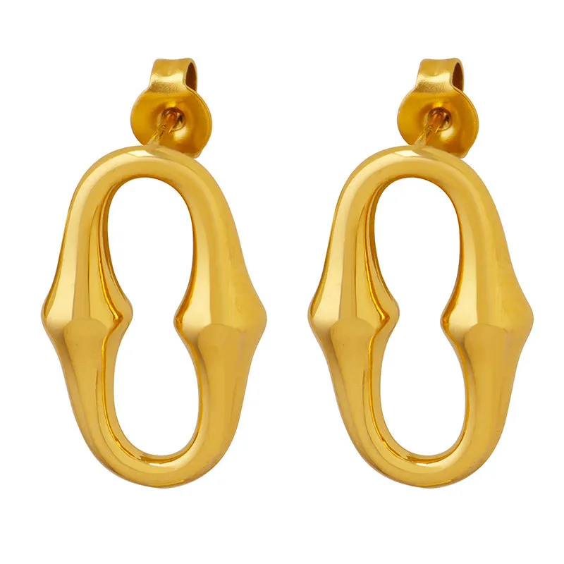 Geometric Oval Horseshoe Titanium Steel Earrings - Fashionable Design for Women