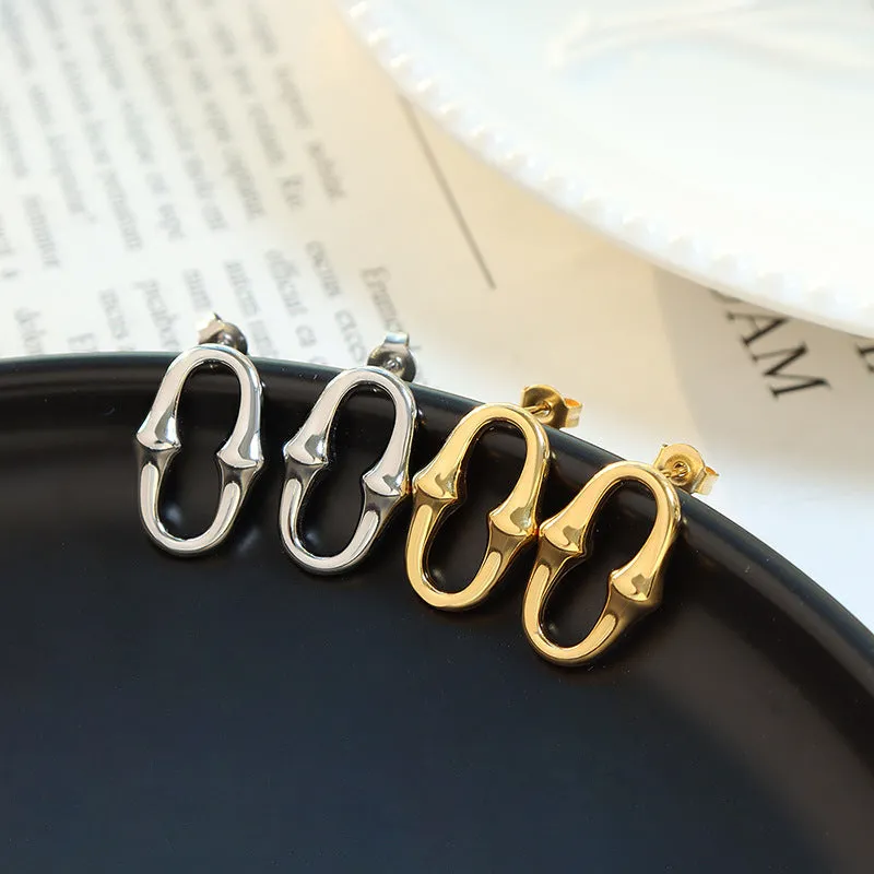 Geometric Oval Horseshoe Titanium Steel Earrings - Fashionable Design for Women