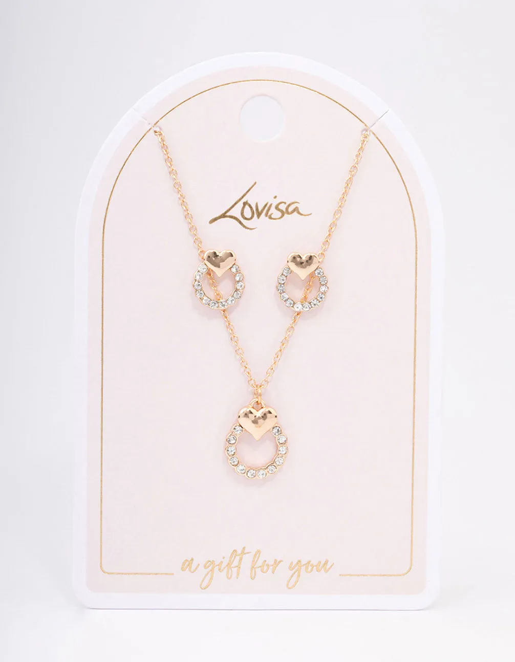 Gold Diamante Circle Heart Jewellery Set