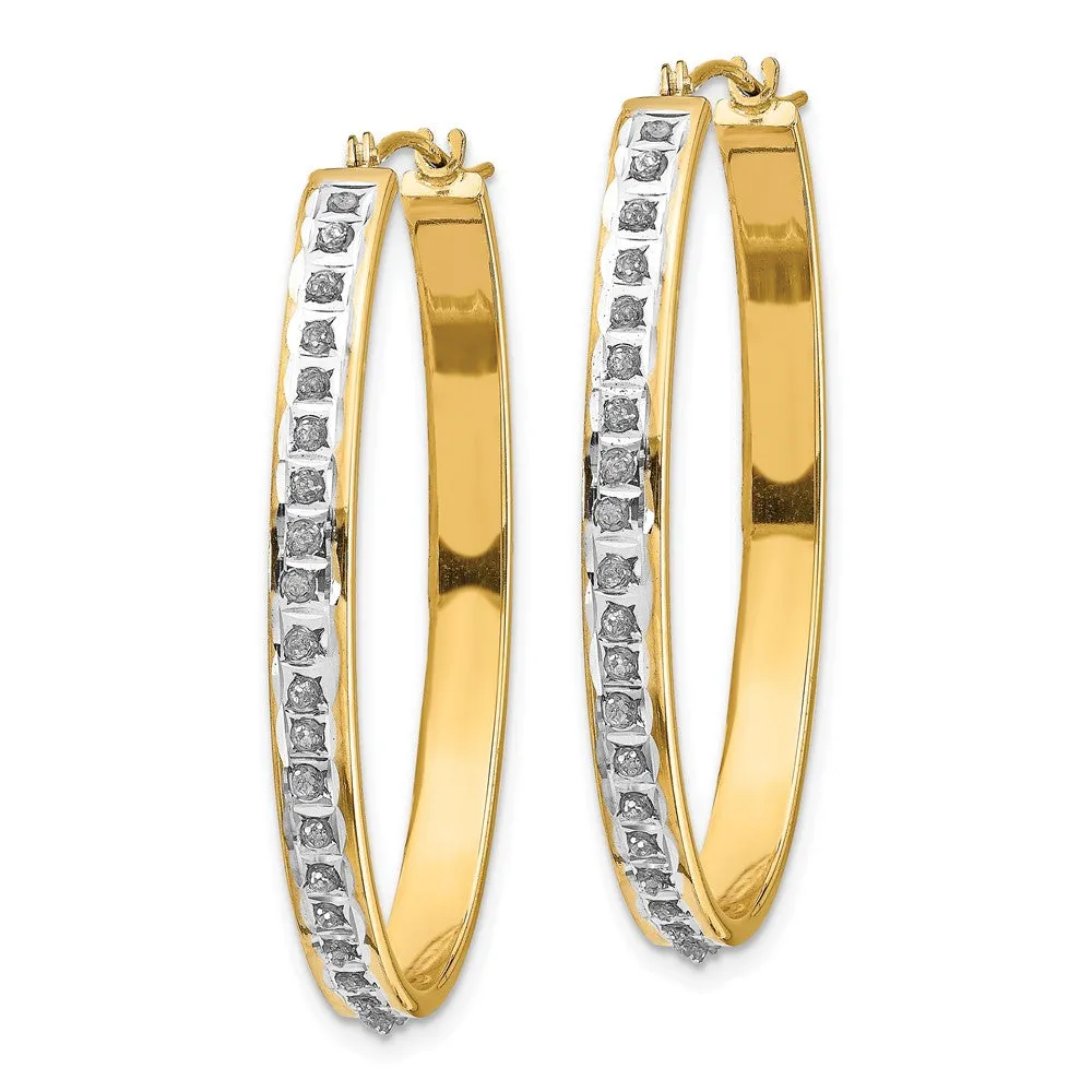 Gold Diamond Fascination Oval Hinged Hoop Earrings - Model DF135