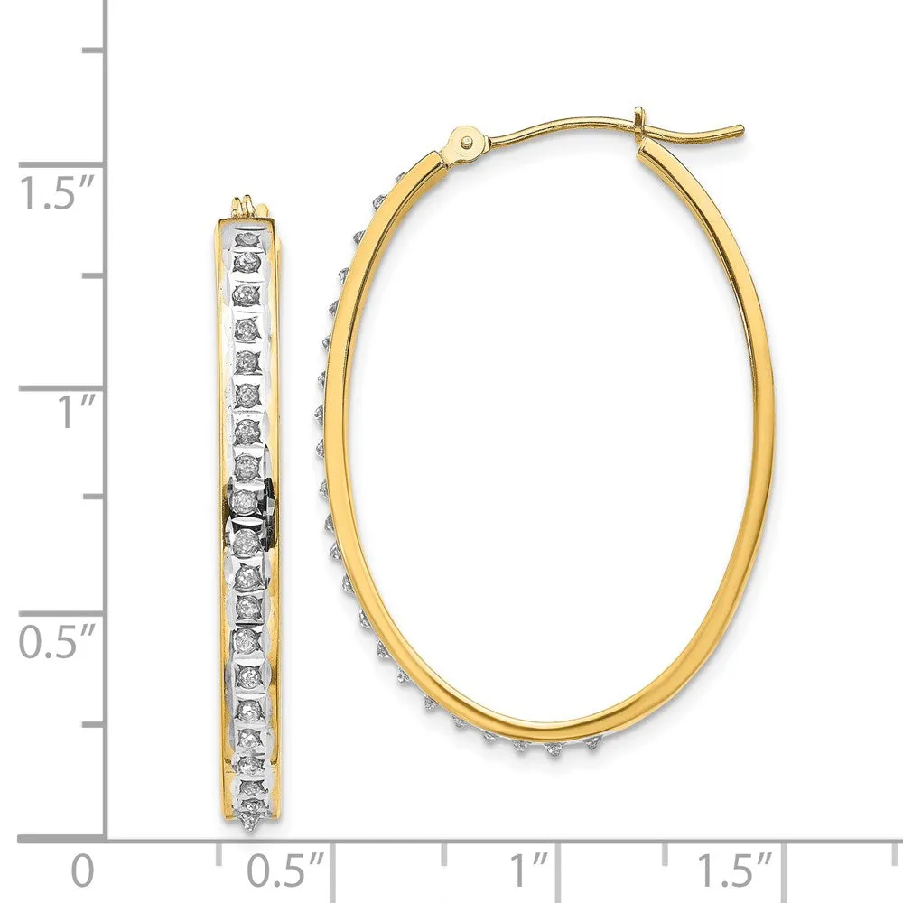 Gold Diamond Fascination Oval Hinged Hoop Earrings - Model DF135