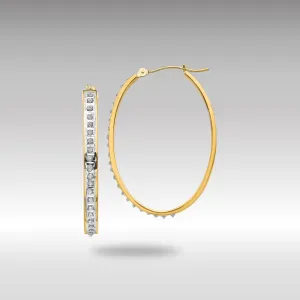 Gold Diamond Fascination Oval Hinged Hoop Earrings - Model DF135