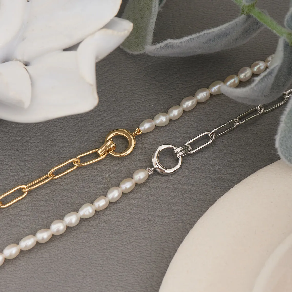 Gold Pearl Chunky Link Chain Necklace