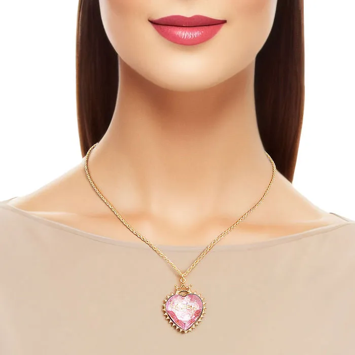 Gold Pink Crystal Heart Chain