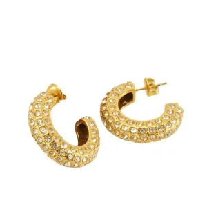 Gold-Plated Copper Hoop Earrings with Zircon Crystals – Classic Sparkling Earrings