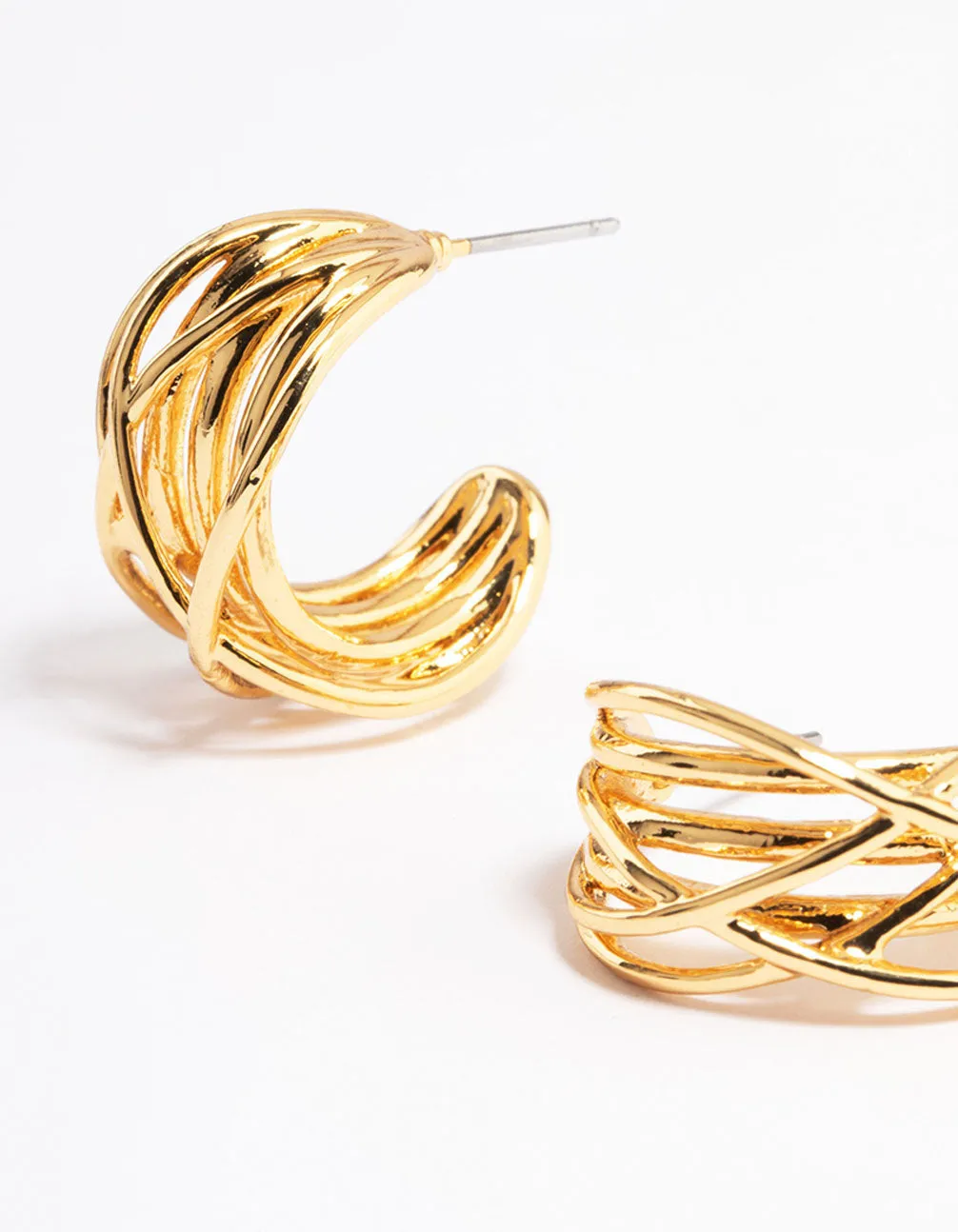 Gold Plated Layered Crossover Hoop Earrings