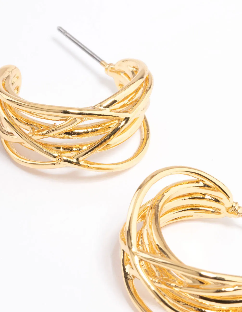 Gold Plated Layered Crossover Hoop Earrings