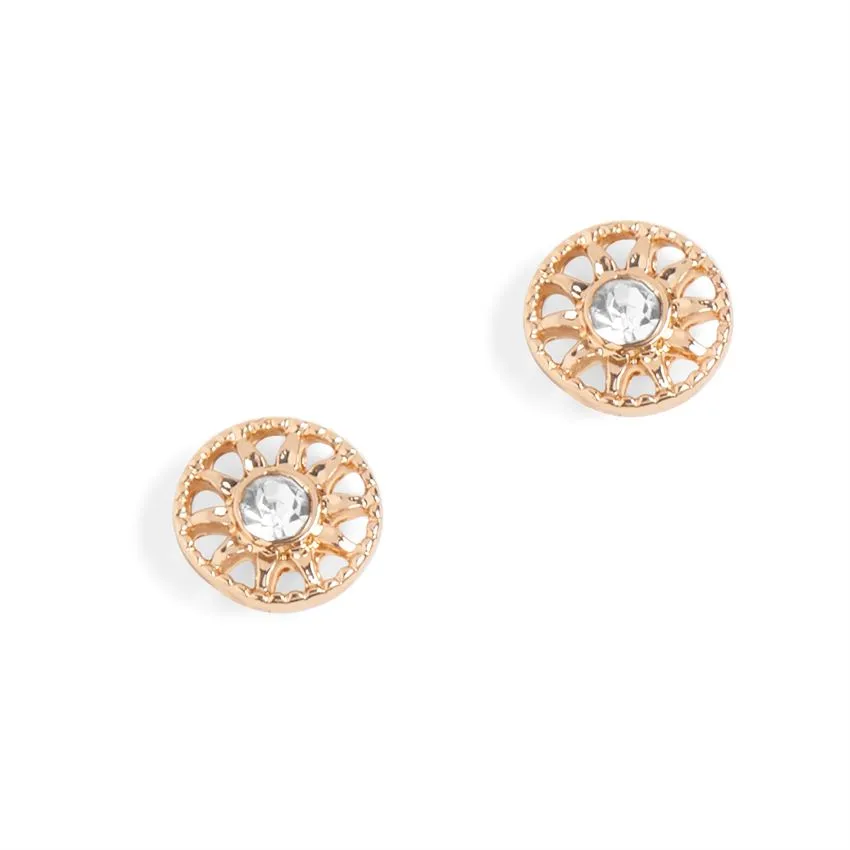 Gold Sunburst with Stone Stud Earrings