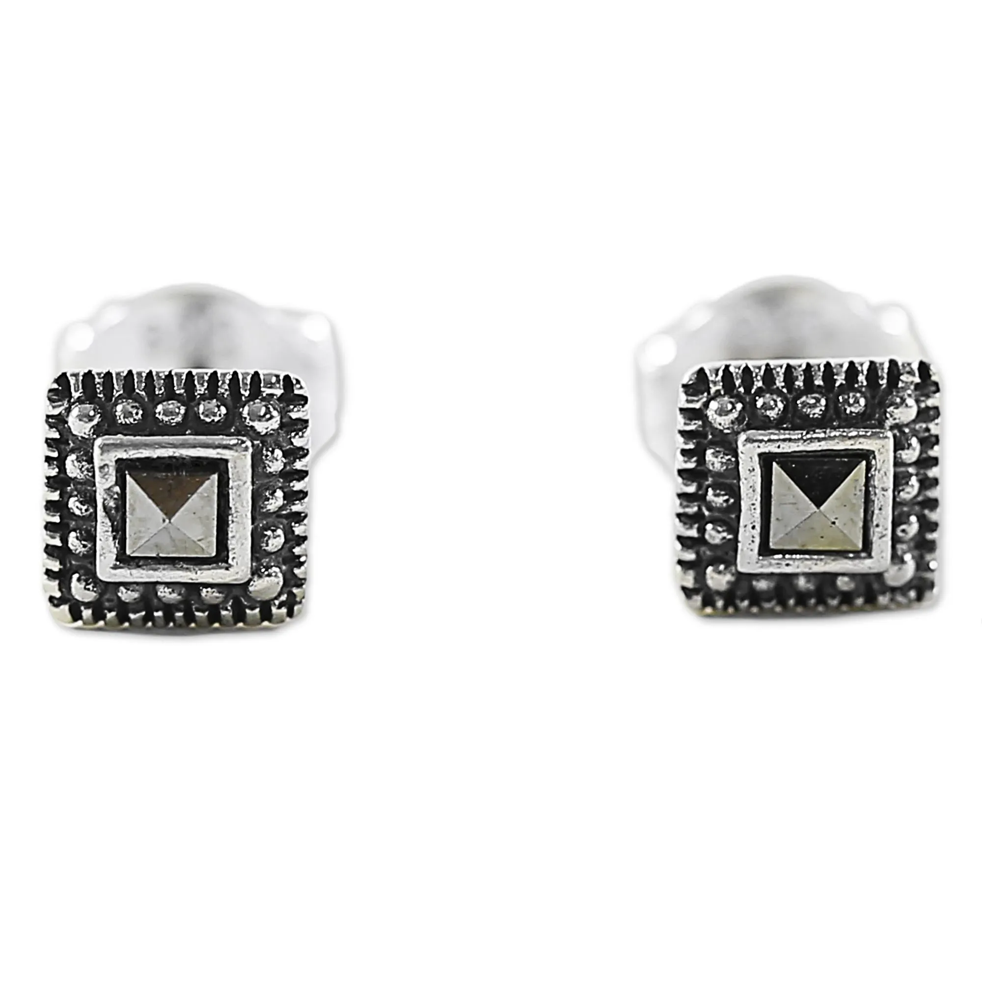 Gorgeous Love Sterling Silver and Marcasite Square Stud Earrings