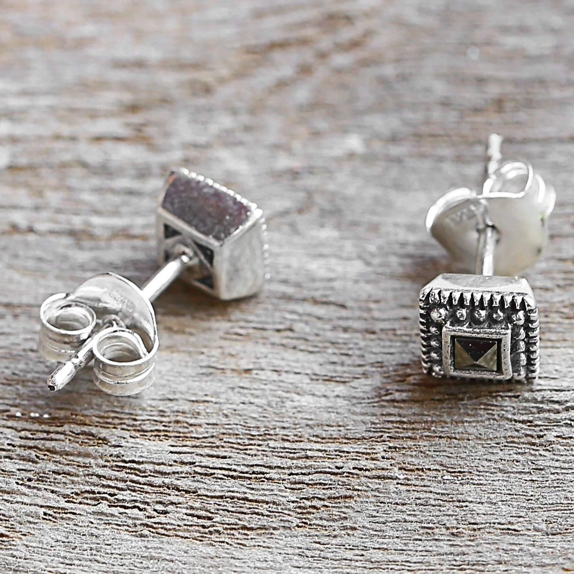 Gorgeous Love Sterling Silver and Marcasite Square Stud Earrings