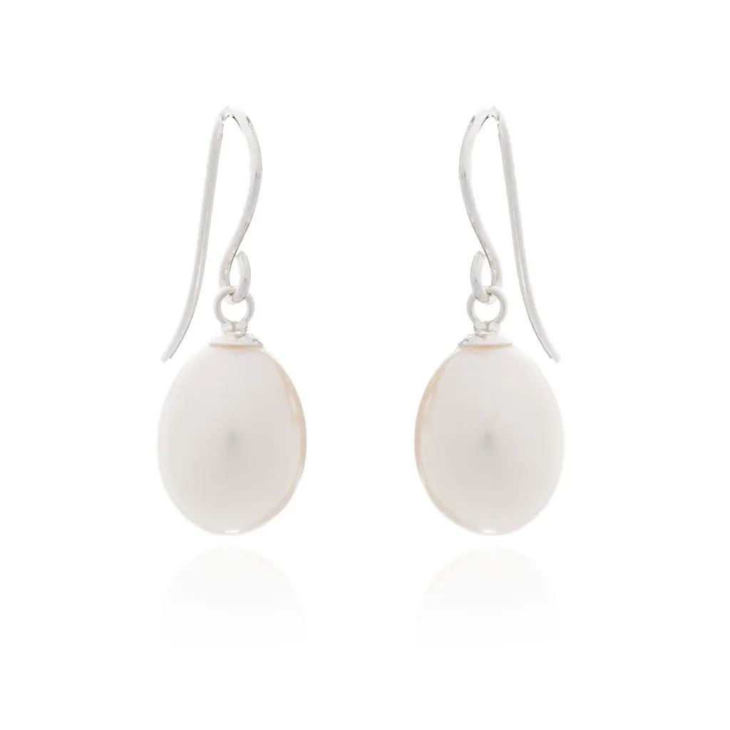 Gratia white teardrop cultured freshwater pearl earrings