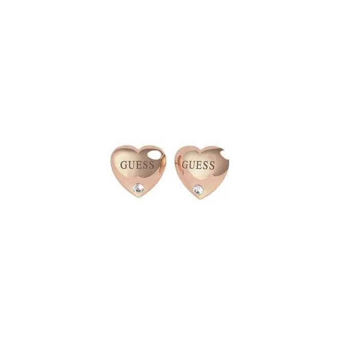 Guess Is For Lovers Bold Heart Rose Gold Stud Earrings UBE70106