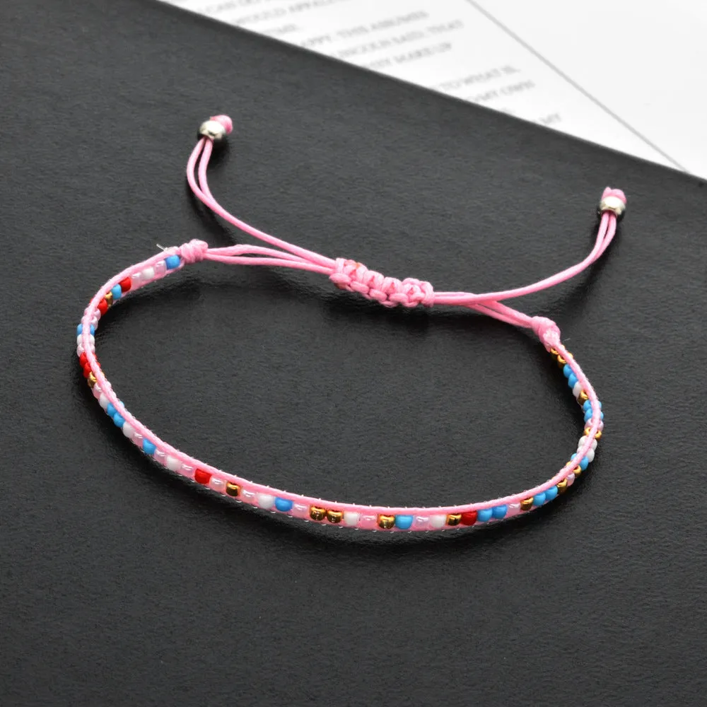 Hand-woven colorful rice bead bracelet adjustable bracelet