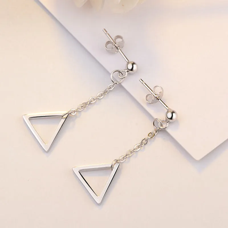 Hollow Triangle Tassle Silver Drop Earrings for Women