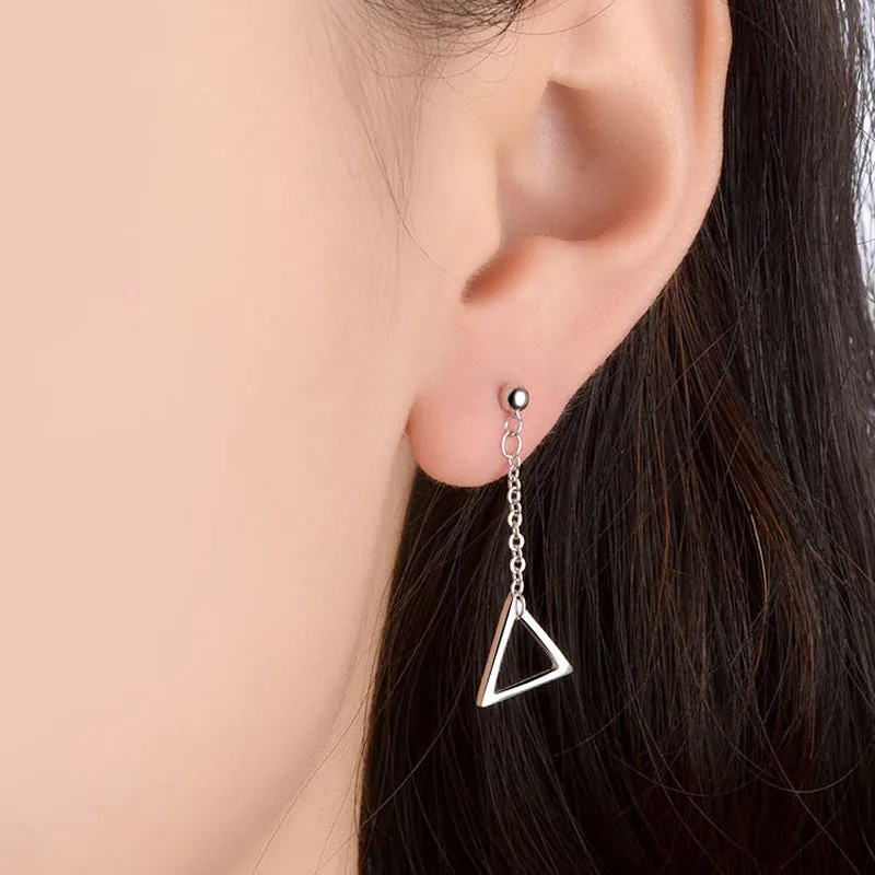 Hollow Triangle Tassle Silver Drop Earrings for Women