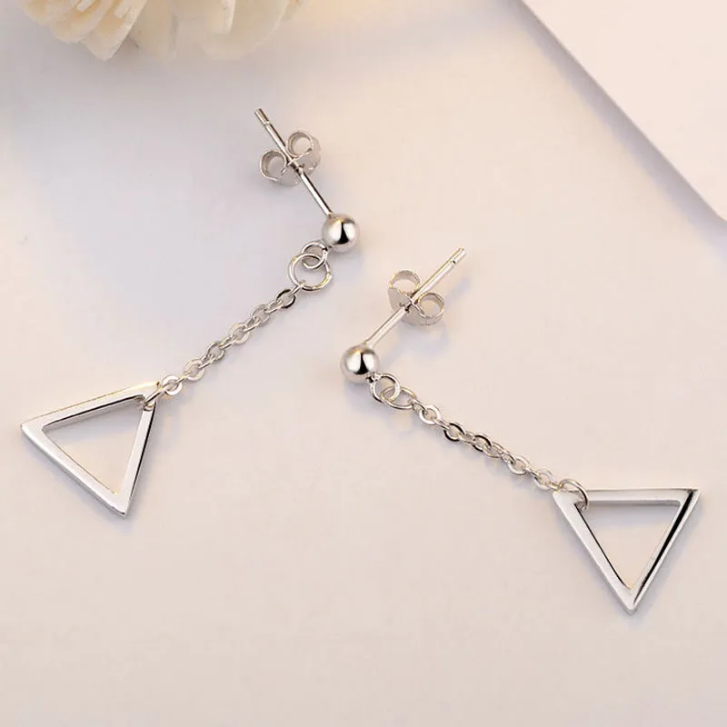 Hollow Triangle Tassle Silver Drop Earrings for Women