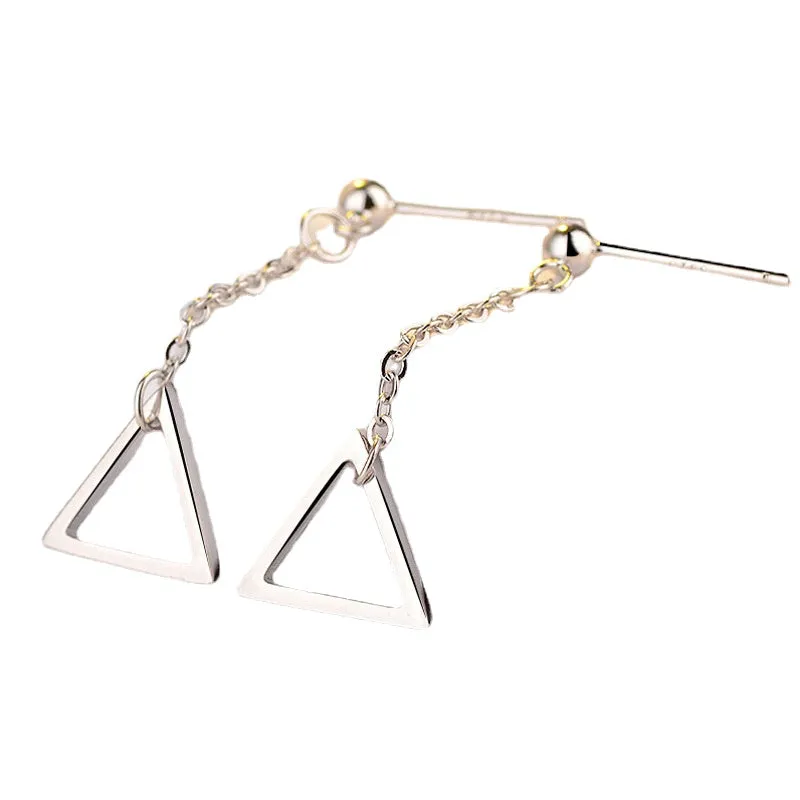 Hollow Triangle Tassle Silver Drop Earrings for Women