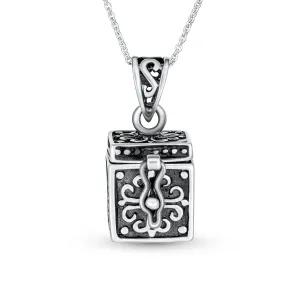 Jesus Fish Heart Memorial Poison Prayer Box Locket Necklace Pendant .925 Silver