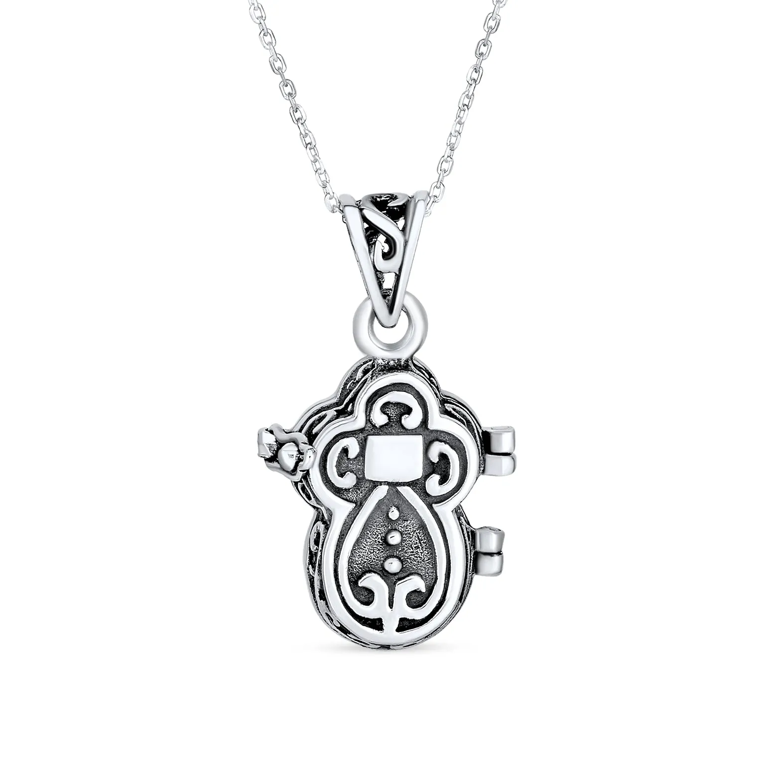 Jesus Fish Heart Memorial Poison Prayer Box Locket Necklace Pendant .925 Silver