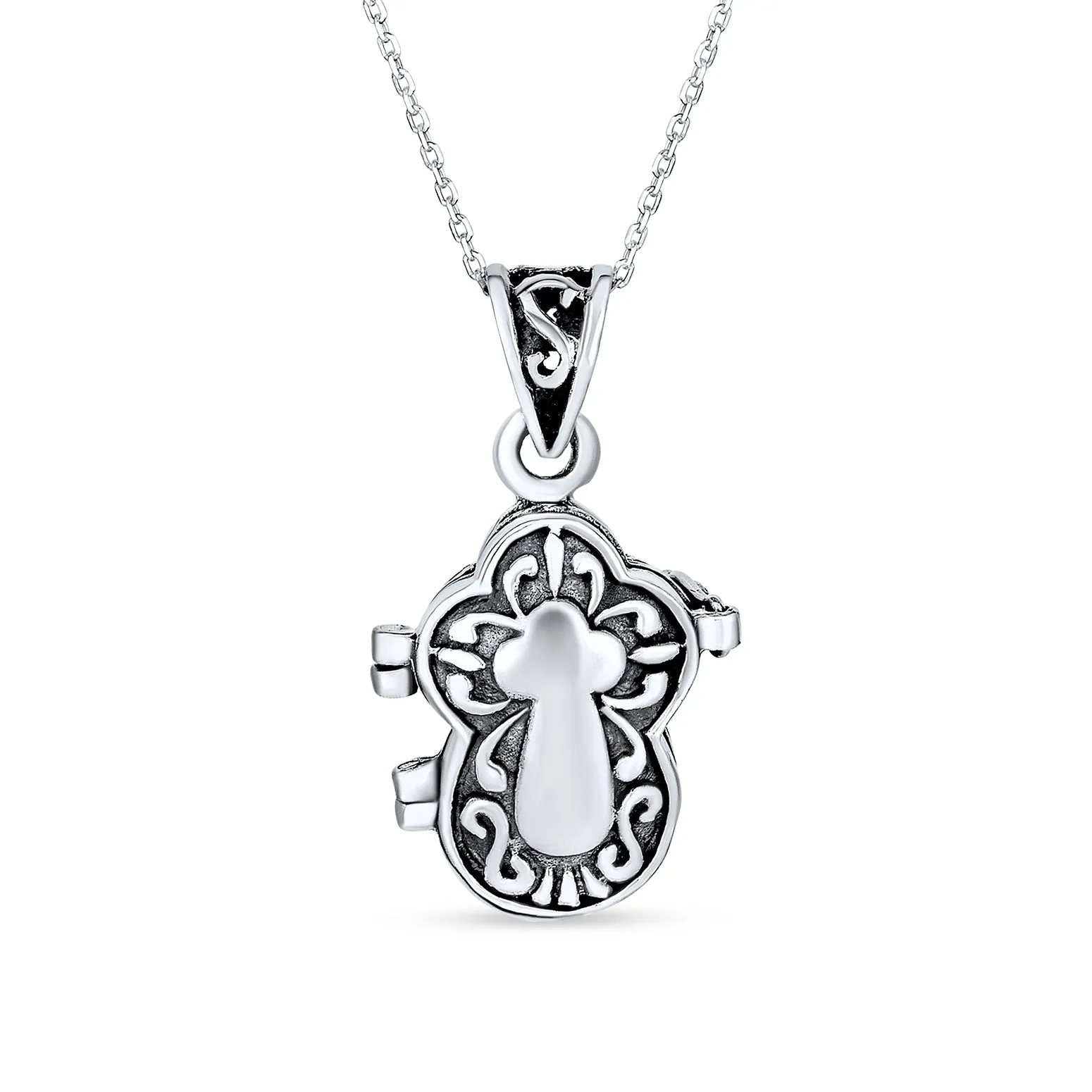 Jesus Fish Heart Memorial Poison Prayer Box Locket Necklace Pendant .925 Silver