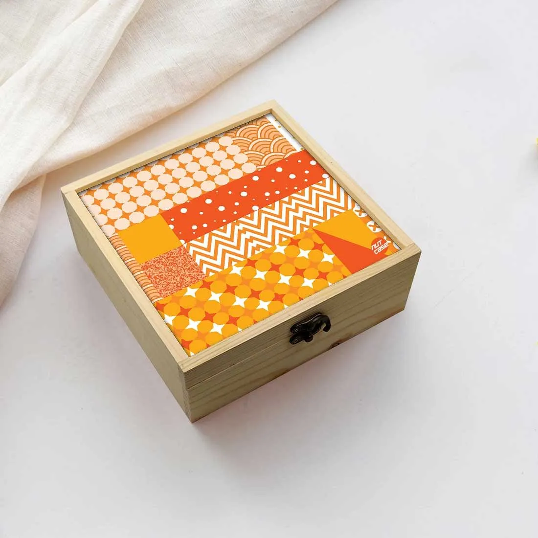 Jewellery Box Makepup Organizer -  Checkbox Pattern Orange