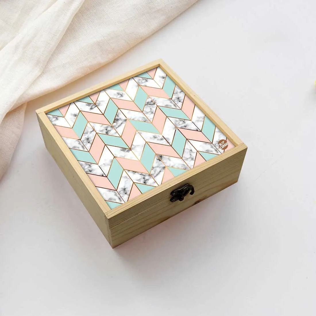 Jewellery Box Makepup Organizer -  White Peach Marble Pastle