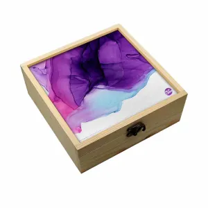 Jewellery Box Wooden Jewelry Organizer -  Dark Purple Blue Ink Watercolor