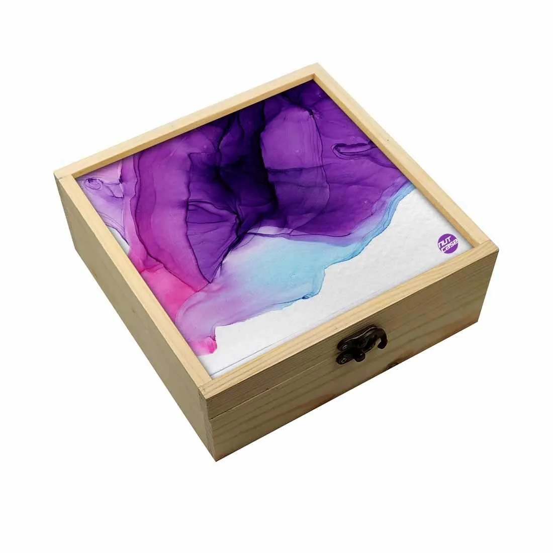 Jewellery Box Wooden Jewelry Organizer -  Dark Purple Blue Ink Watercolor