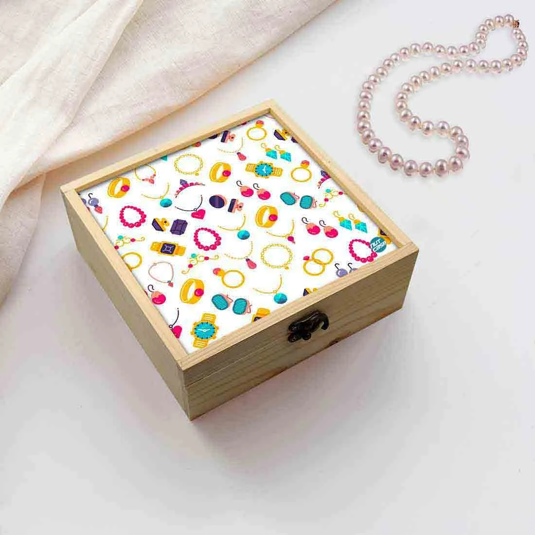 Jewellery Box Wooden Jewelry Organizer -  Golden Ring Necklace